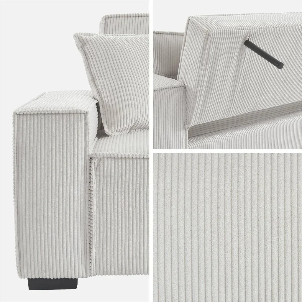 Dunkelgraues Cord-Samt 3-Sitzer Schlafsofa Feel