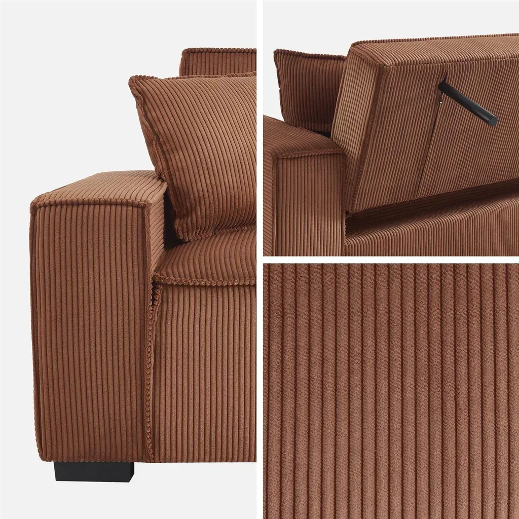 Dunkelgraues Cord-Samt 3-Sitzer Schlafsofa Feel