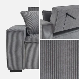 Dunkelgraues Cord-Samt 3-Sitzer Schlafsofa skandinavisches Design Feel