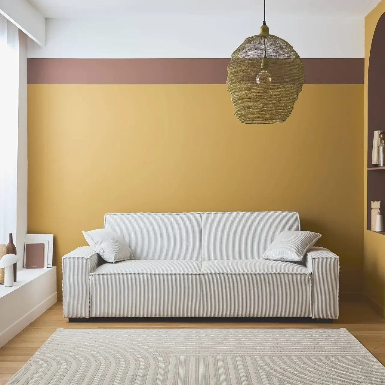 Dunkelgraues Cord-Samt 3-Sitzer Schlafsofa Feel