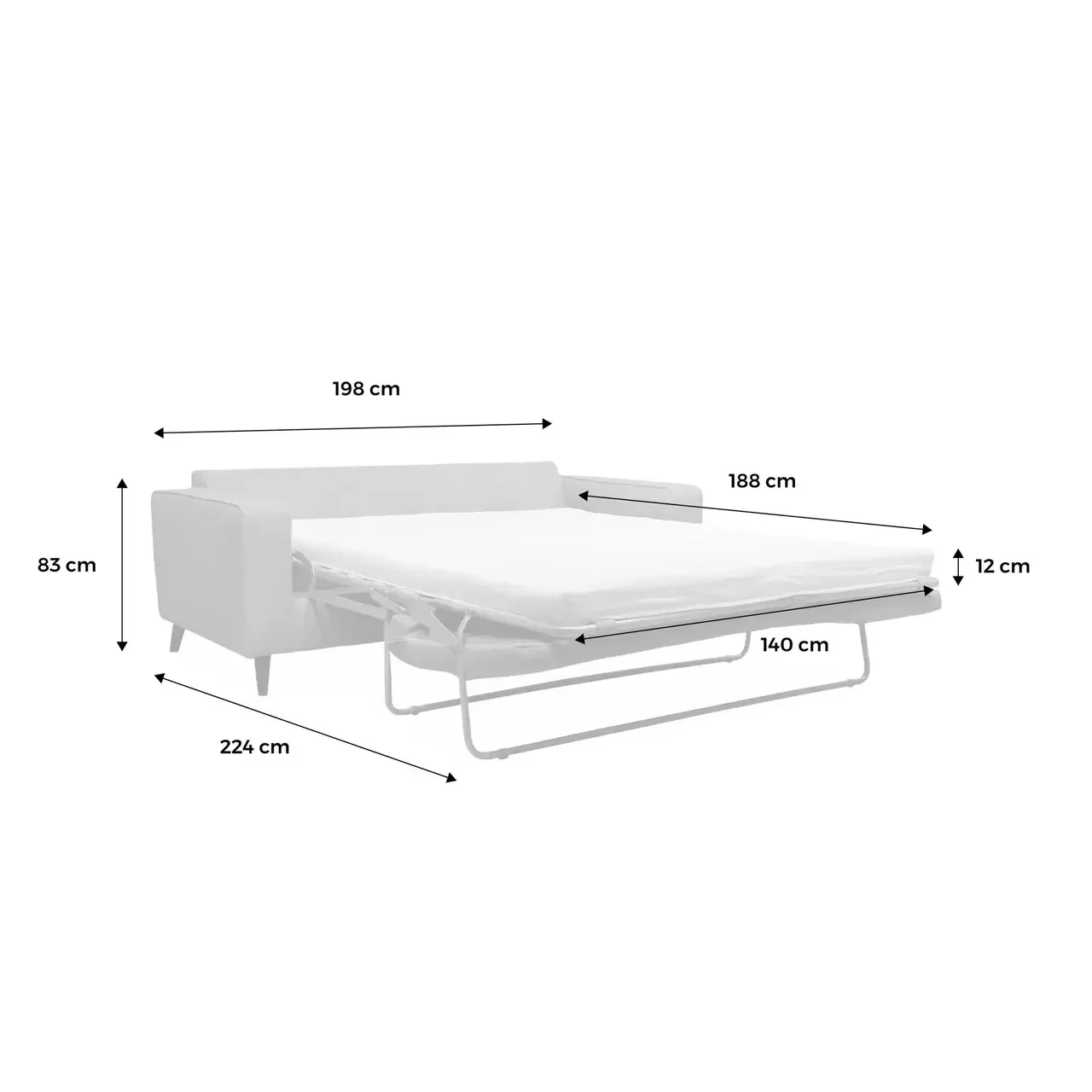 Sofá cama 3 plazas colchón 12 cm fabricación francesa