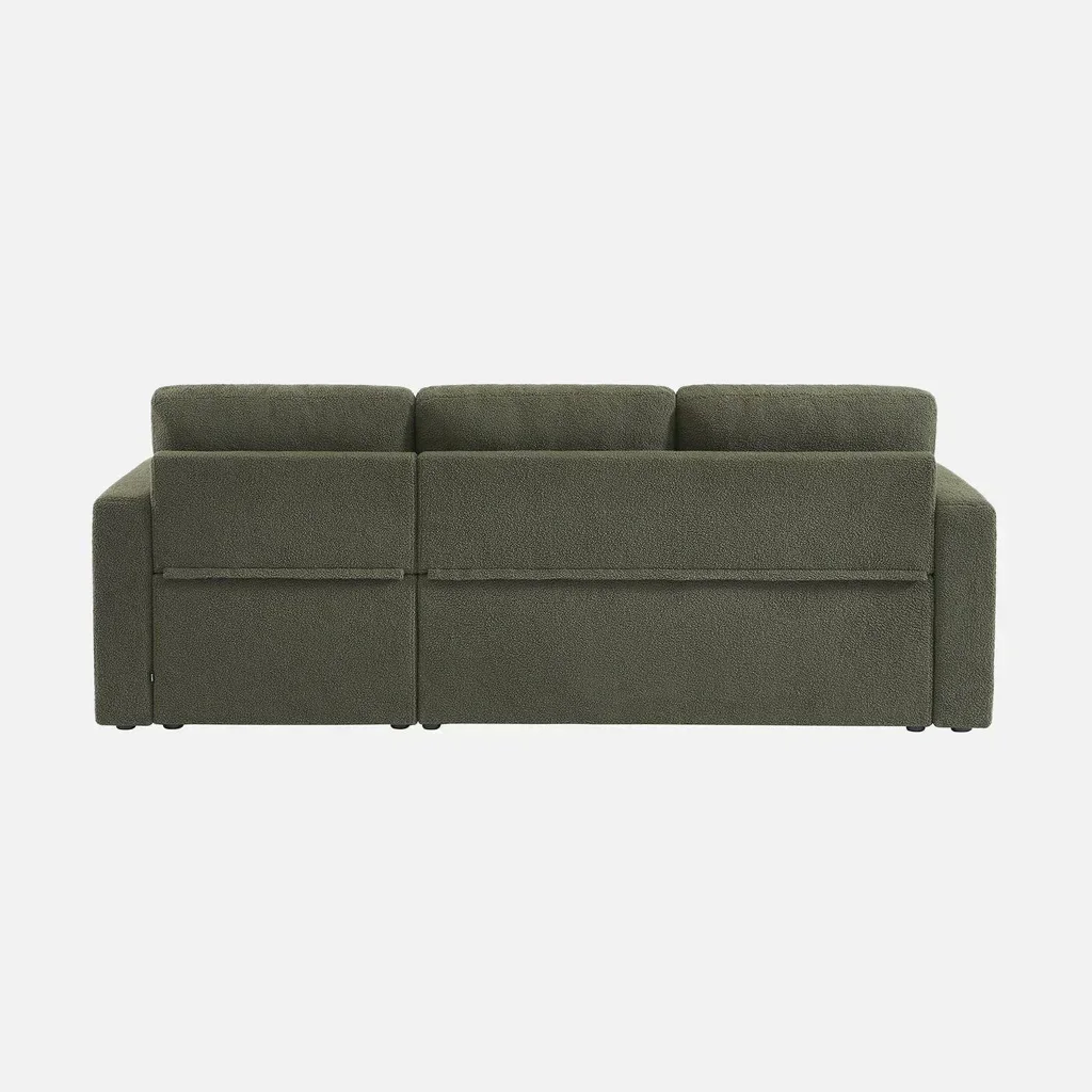 Sofá Cama 3 Plazas Reversible Tela Bouclé Crema con Chaise Longue y Almacenamiento