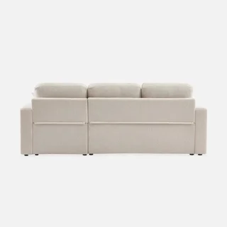 Sofá Cama 3 Plazas Reversible Tela Bouclé Crema con Chaise Longue y Almacenamiento