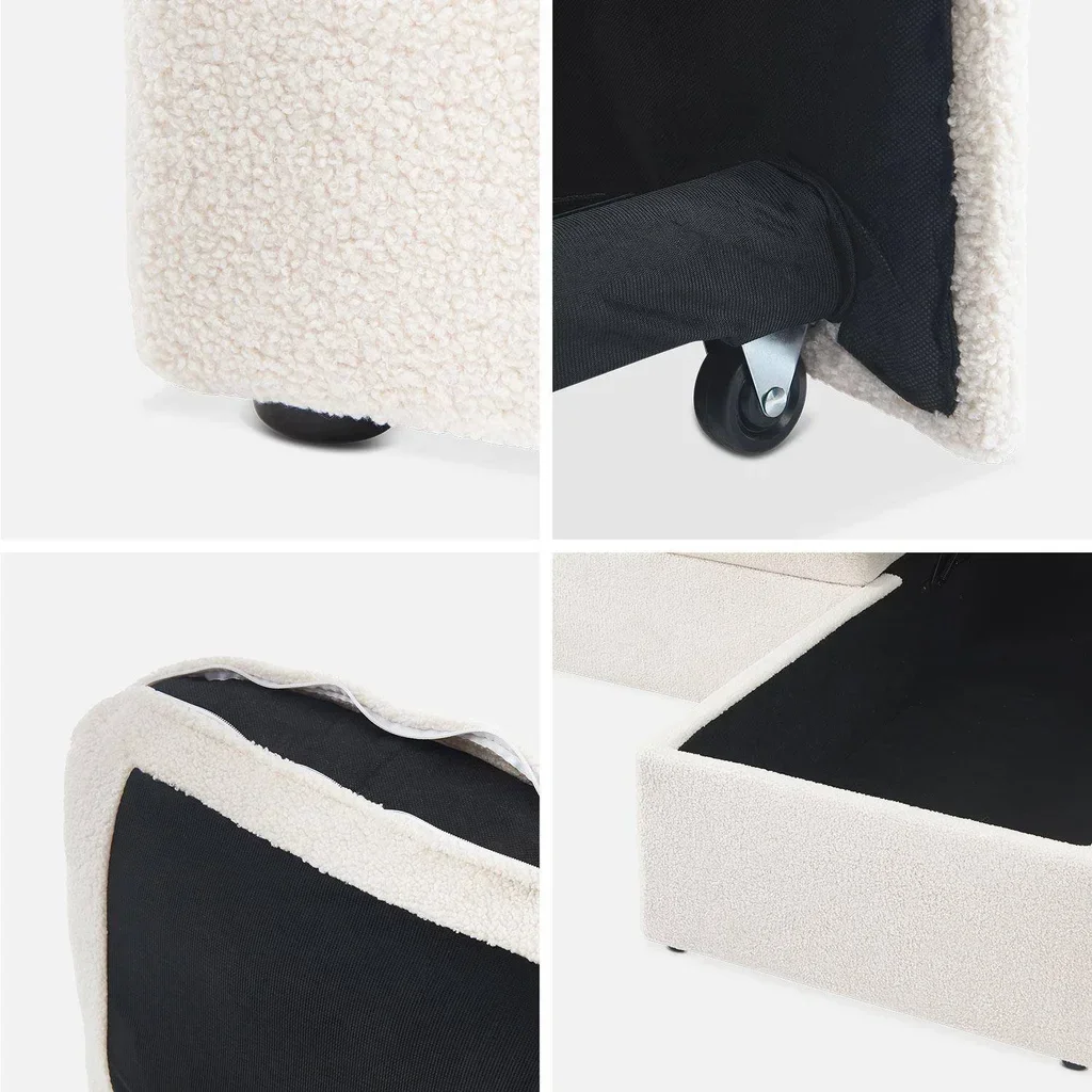 Sofá Cama 3 Plazas Reversible Tela Bouclé Crema con Chaise Longue y Almacenamiento