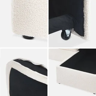 Sofá Cama 3 Plazas Reversible Tela Bouclé Crema con Chaise Longue y Almacenamiento