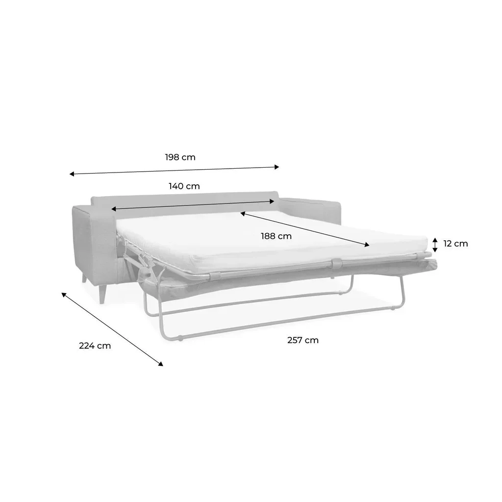 Französisches 3-Sitzer Schlafsofa aus Stoff mit 12 cm Matratze Gustave