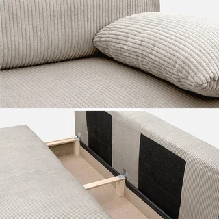 Canapé convertible 3 places velours côtelé banquette clic-clac avec rangement intégré
