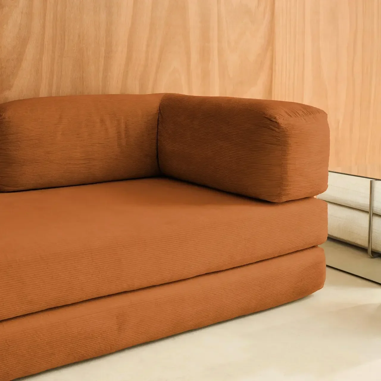 Sofá Cama 3 Plazas Terciopelo Pana Vintage Seventies Cromo
