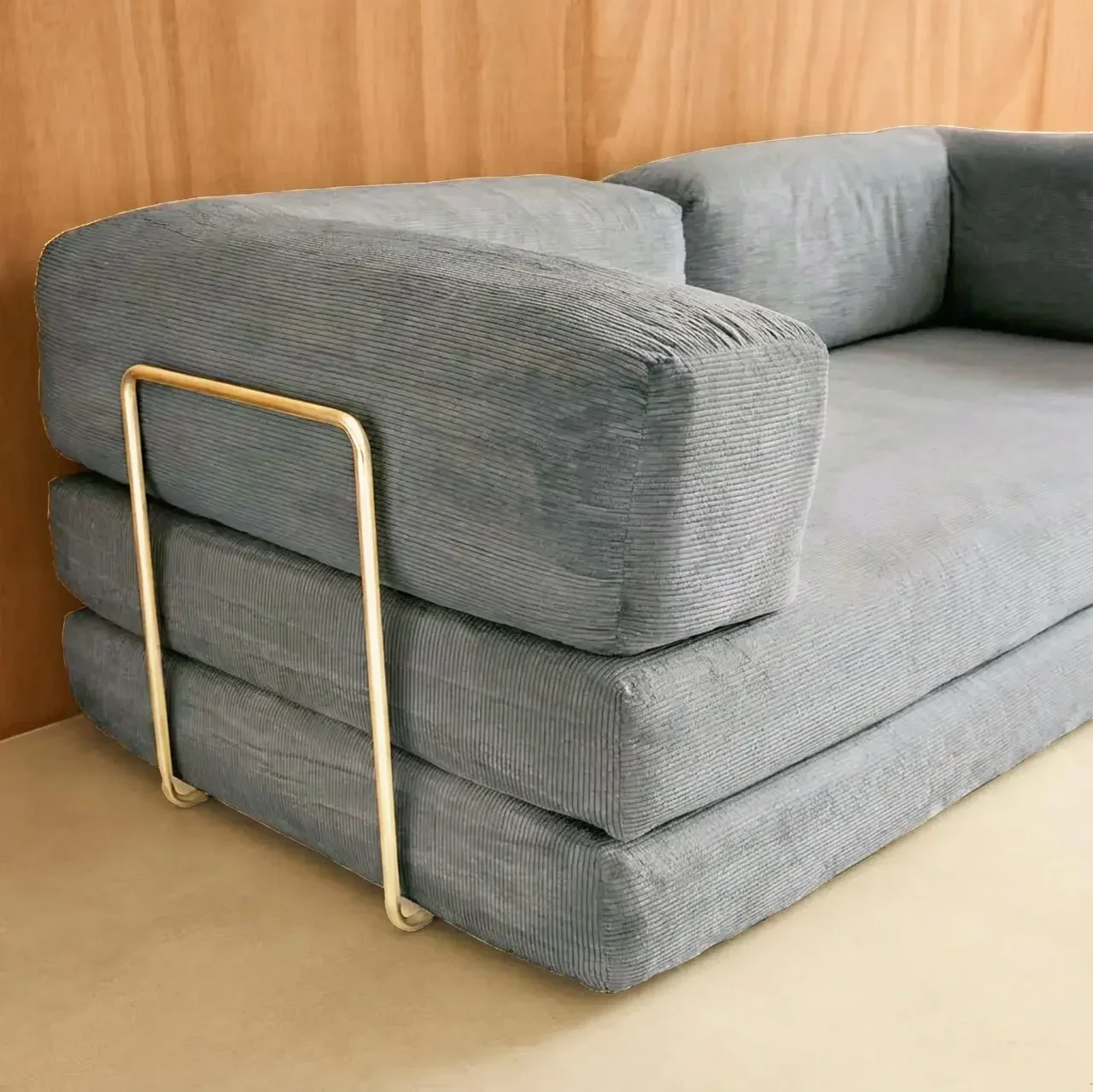 Sofá Cama 3 Plazas Terciopelo Pana Vintage Estructura Metal Cromado Estilo Años 70