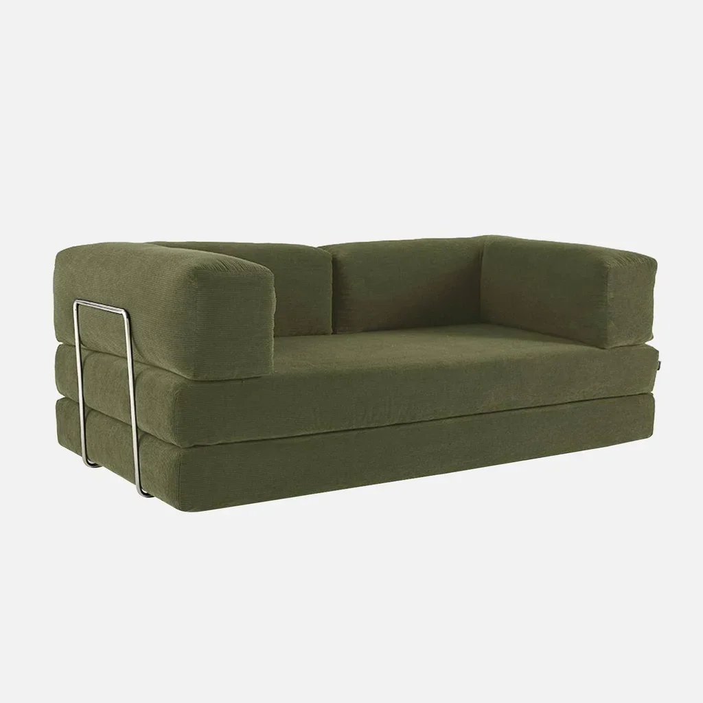 Sofá cama convertible 3 plazas terciopelo acanalado vintage cromado