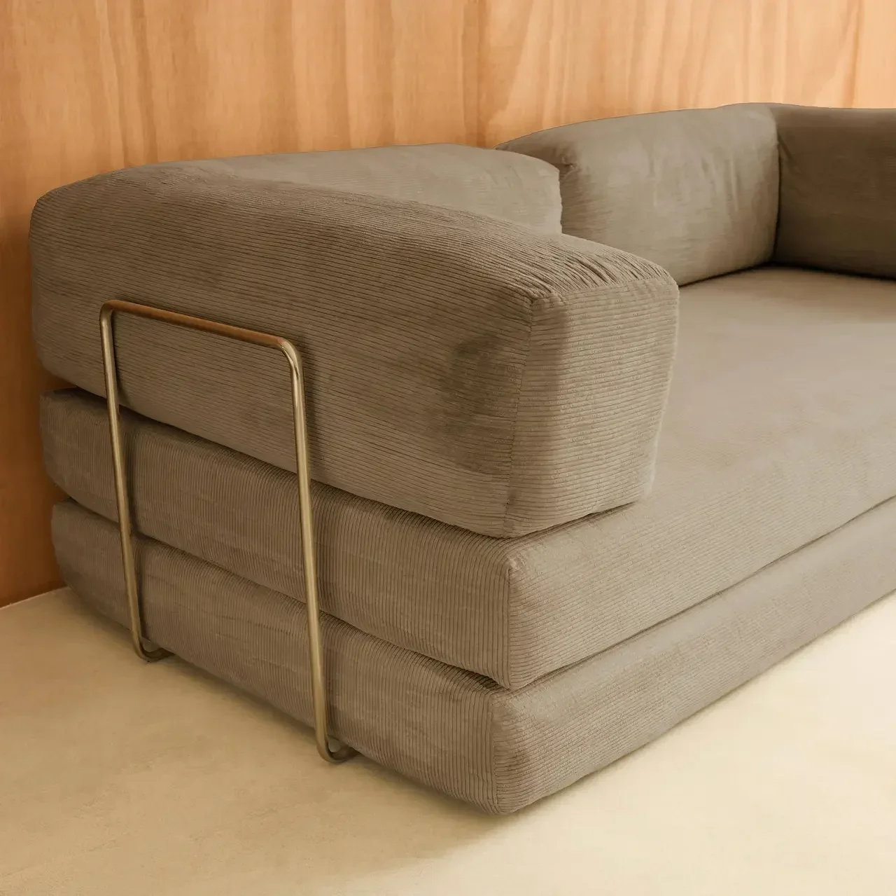 Sofá Cama 3 Plazas Terciopelo Pana Vintage Seventies Estructura Metal Cromado