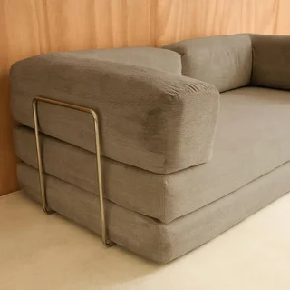 Sofá Cama 3 Plazas Terciopelo Pana Vintage Seventies Estructura Metal Cromado
