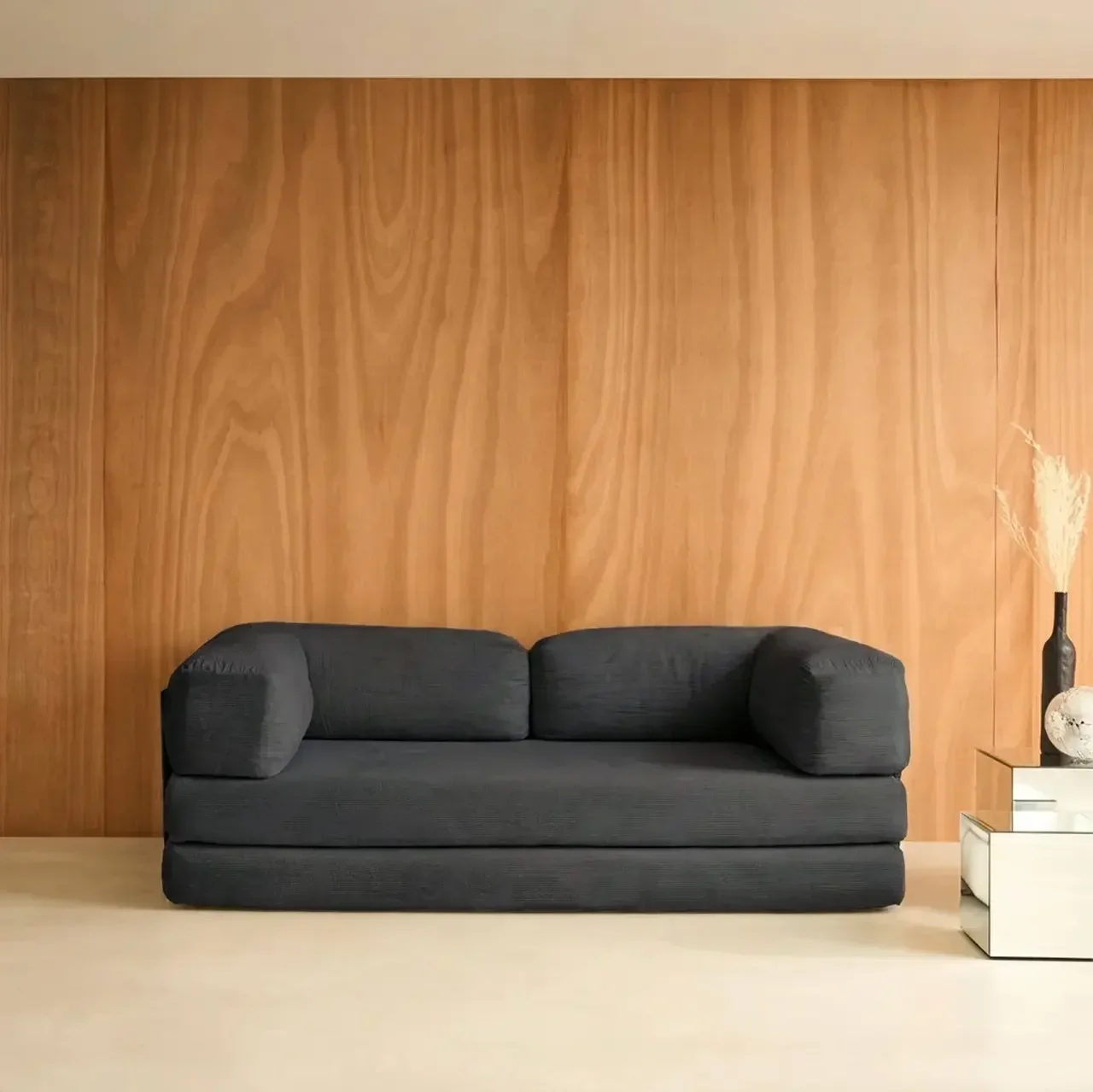 Sofá cama vintage 3 plazas terciopelo pana estilo años 70