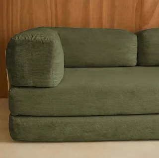 Sofá cama convertible 3 plazas terciopelo acanalado vintage cromado