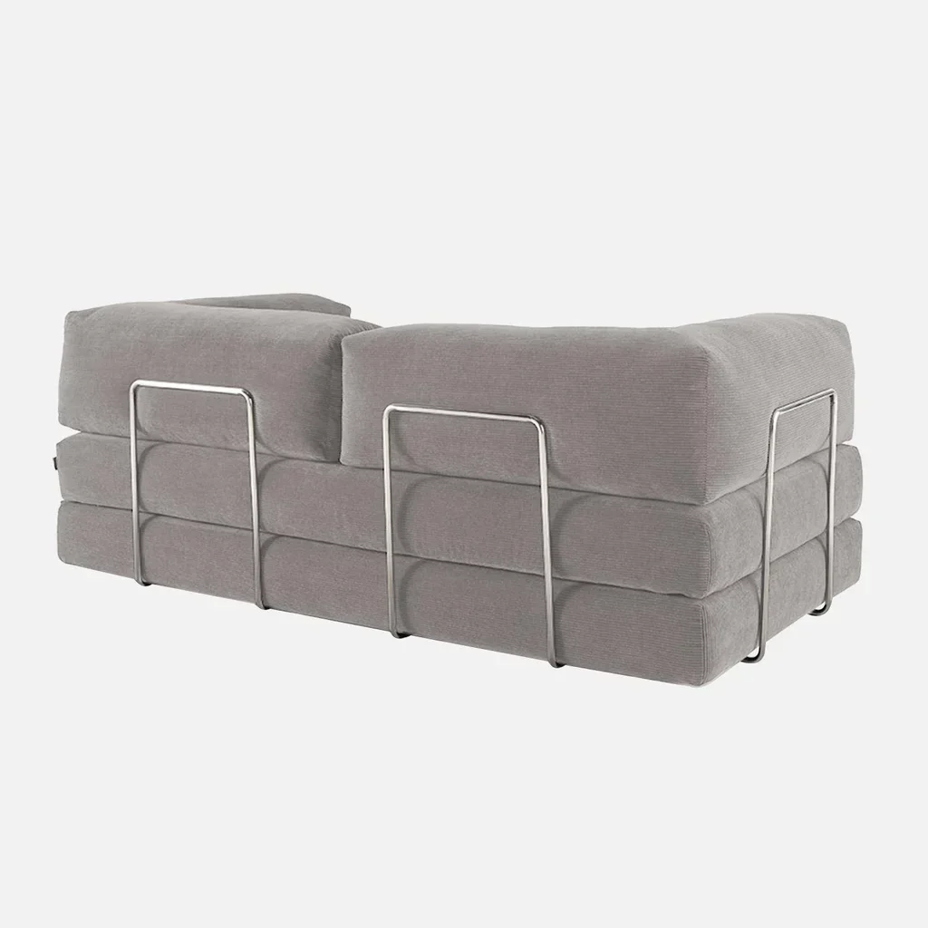 Sofá Cama 3 Plazas Terciopelo Pana Vintage Estructura Metal Cromado Estilo Años 70