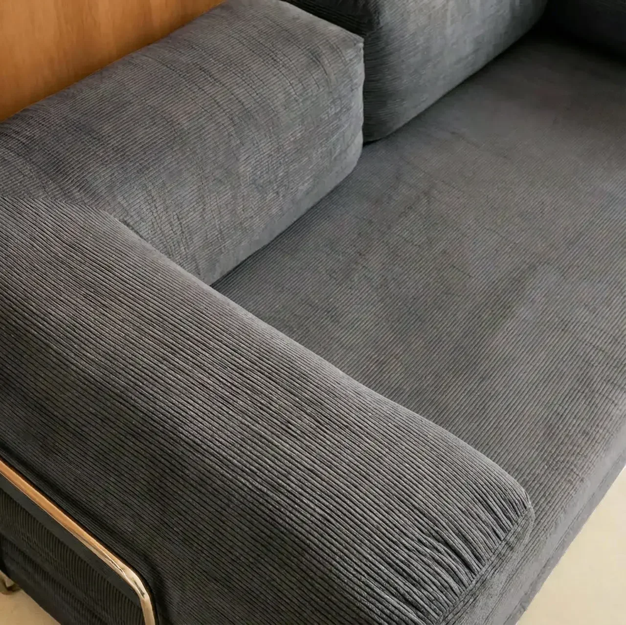 Sofá Cama 3 Plazas Terciopelo Pana Vintage Seventies Cromo