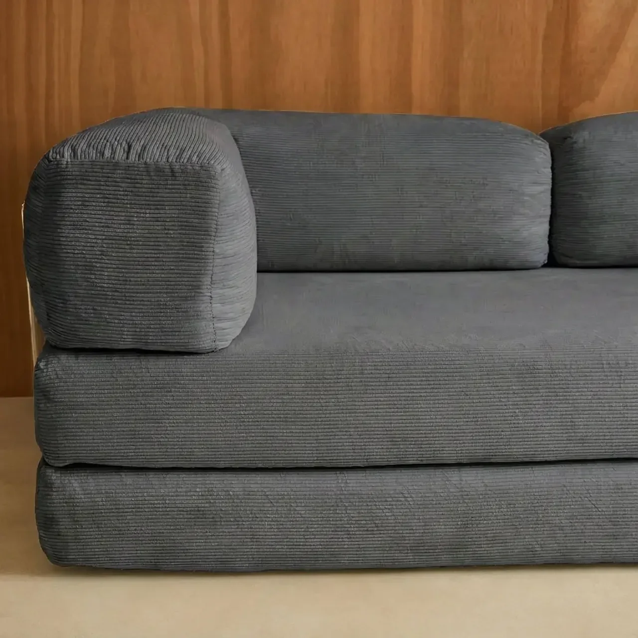 Sofá Cama 3 Plazas Terciopelo Pana Vintage Seventies Cromo