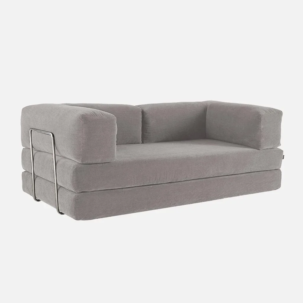 Sofá Cama 3 Plazas Terciopelo Pana Vintage Estructura Metal Cromado Estilo Años 70