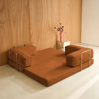 Sofá Cama 3 Plazas Terciopelo Pana Vintage Seventies Cromo