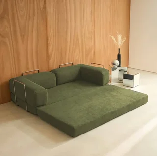 Sofá cama convertible 3 plazas terciopelo acanalado vintage cromado