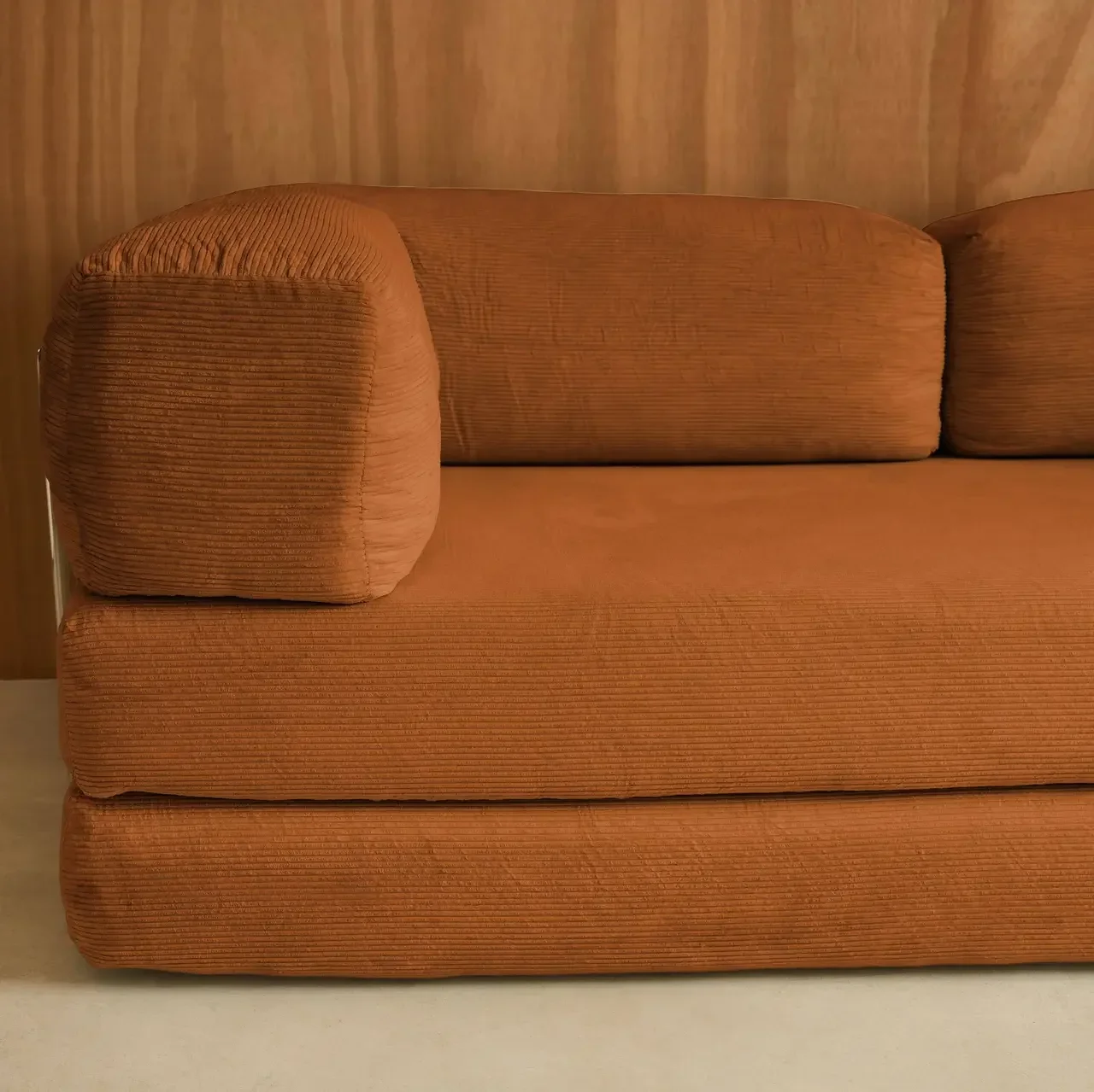 Sofá Cama 3 Plazas Terciopelo Pana Vintage Seventies Cromo