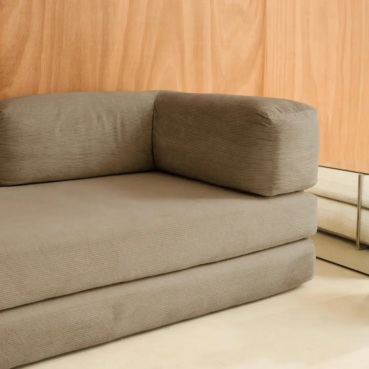Sofá Cama 3 Plazas Terciopelo Pana Vintage Seventies Estructura Metal Cromado