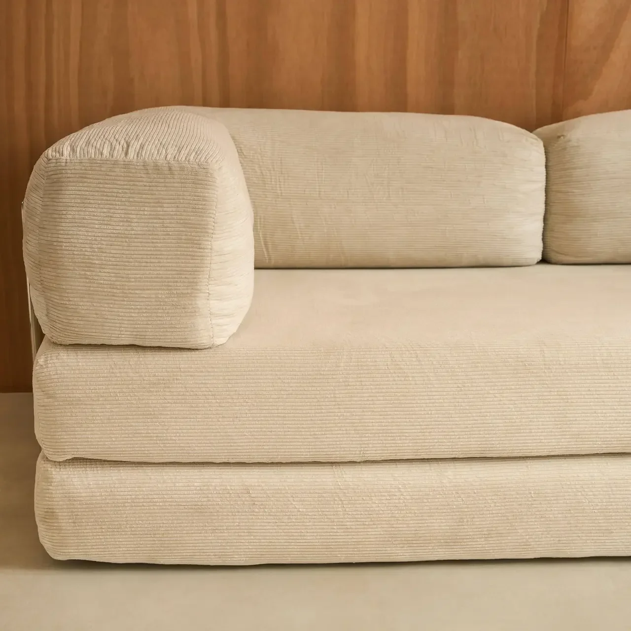 Sofá Cama 3 Plazas Terciopelo Pana Vintage Cromado Años 70