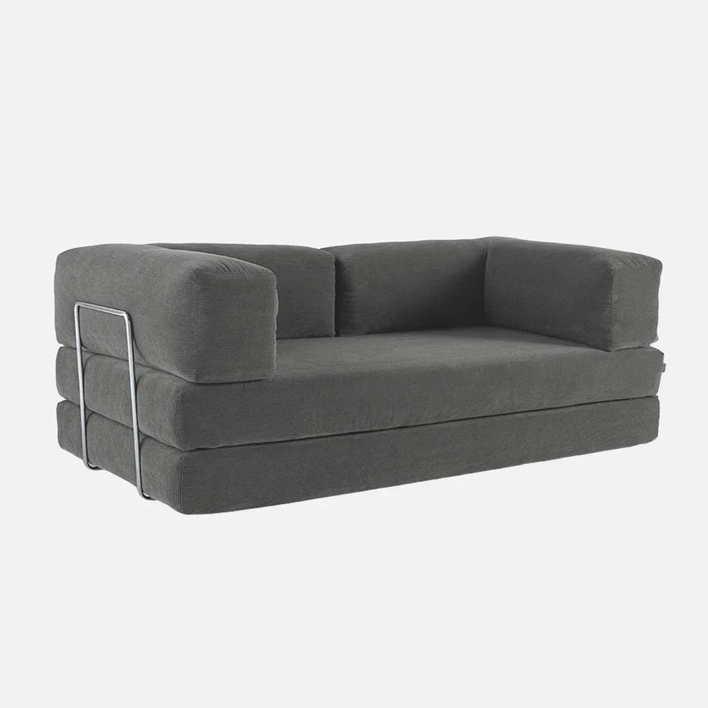 Sofá Cama 3 Plazas Terciopelo Pana Vintage Seventies Cromo