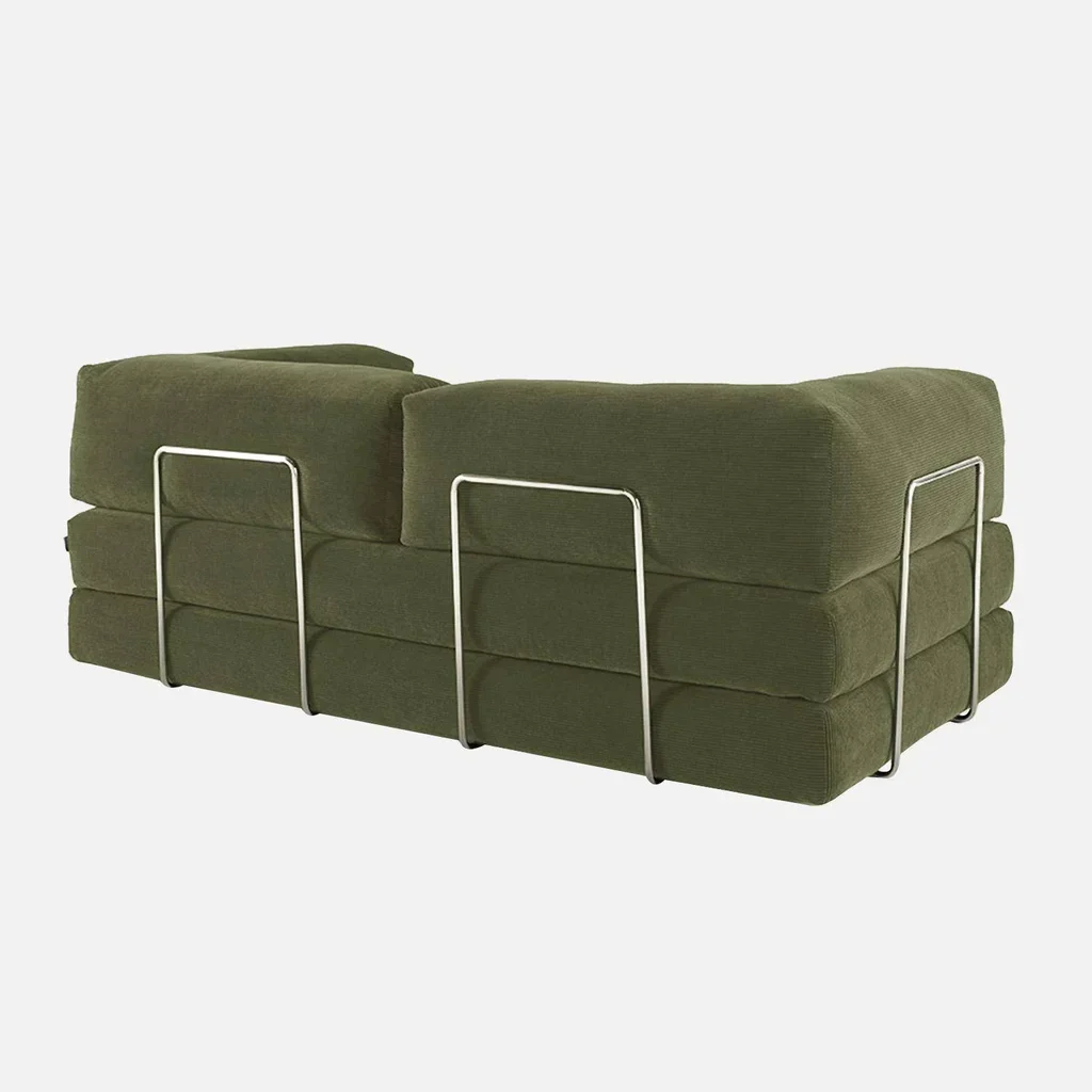 Sofá cama convertible 3 plazas terciopelo acanalado vintage cromado