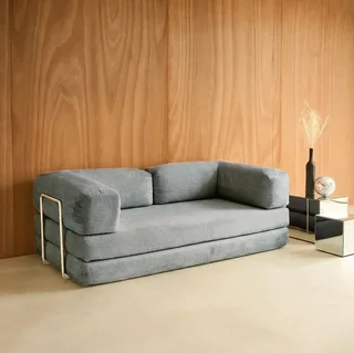 Sofá Cama 3 Plazas Terciopelo Pana Vintage Estructura Metal Cromado Estilo Años 70