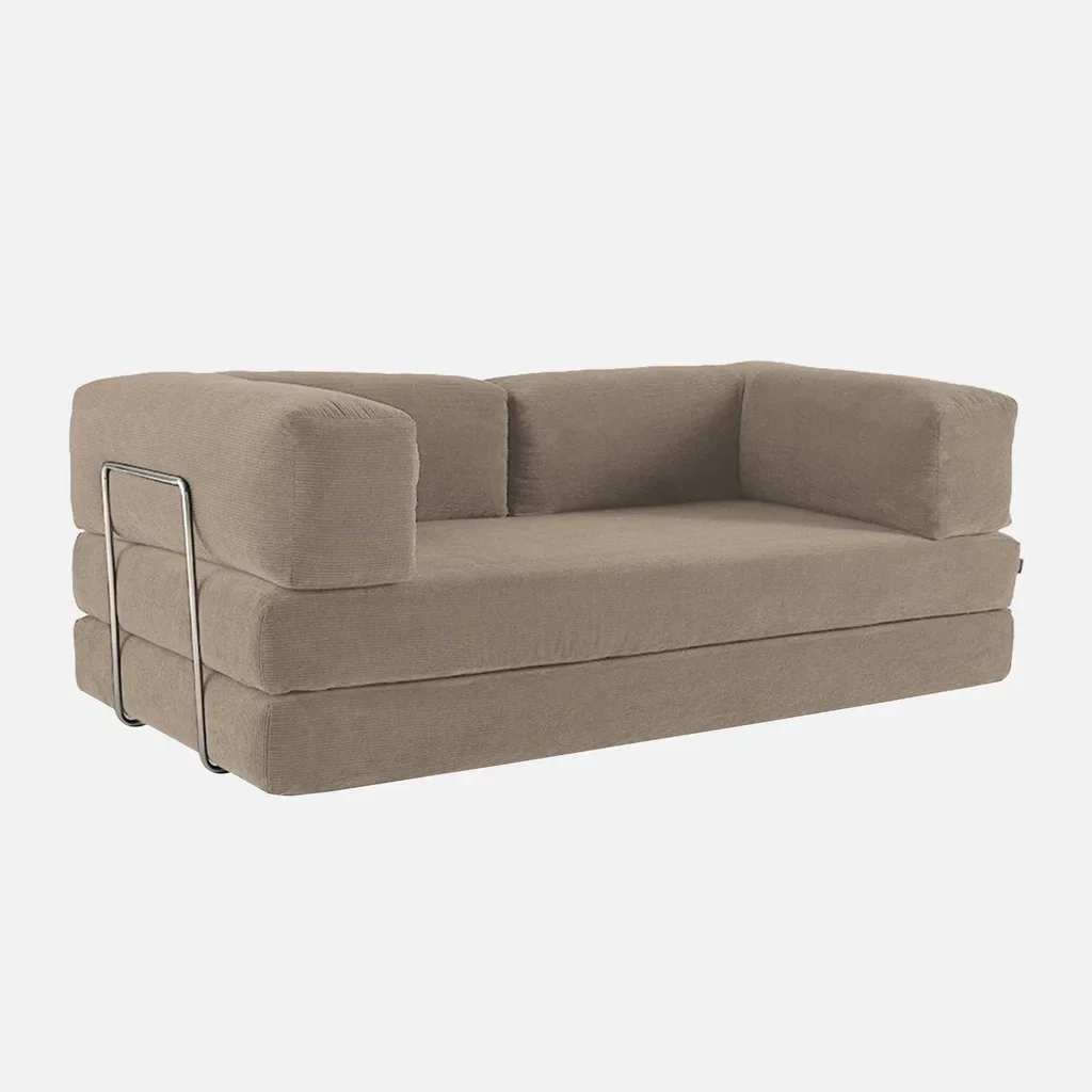 Sofá Cama 3 Plazas Terciopelo Pana Vintage Seventies Estructura Metal Cromado