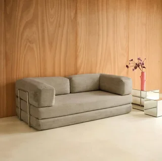Sofá Cama 3 Plazas Terciopelo Pana Vintage Seventies Estructura Metal Cromado