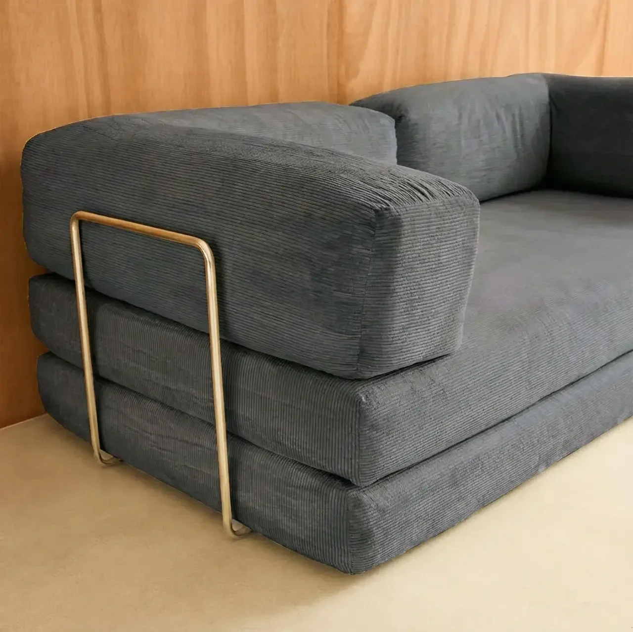 Sofá Cama 3 Plazas Terciopelo Pana Vintage Seventies Cromo