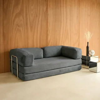 Sofá Cama 3 Plazas Terciopelo Pana Vintage Seventies Cromo