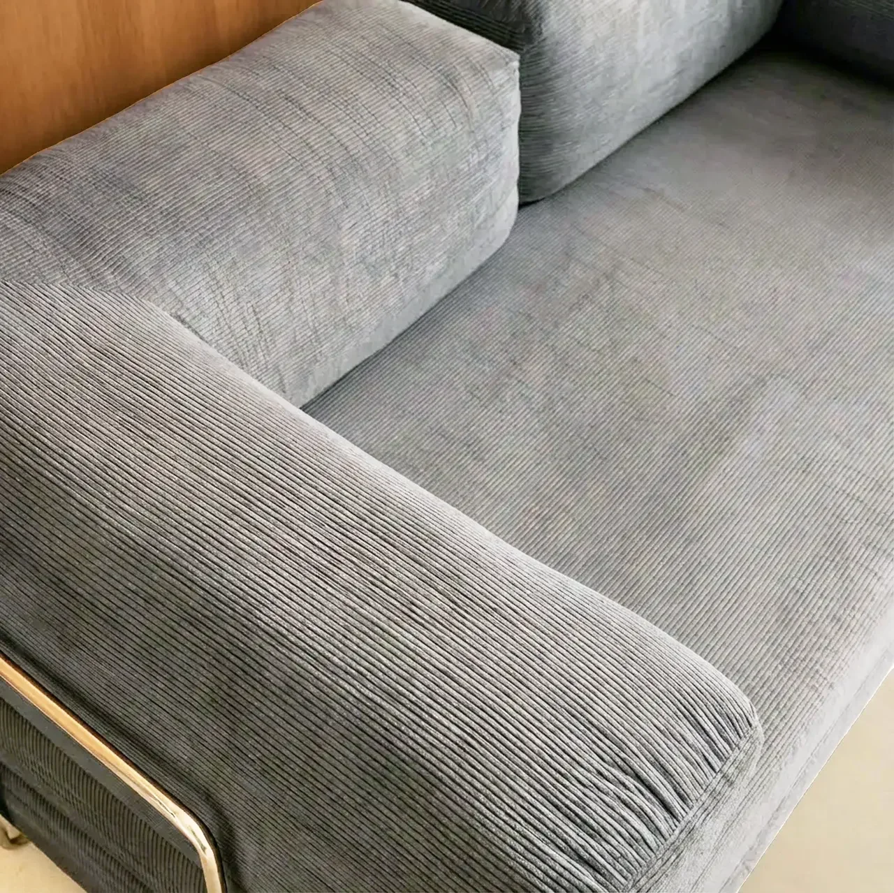 Sofá Cama 3 Plazas Terciopelo Pana Vintage Estructura Metal Cromado Estilo Años 70