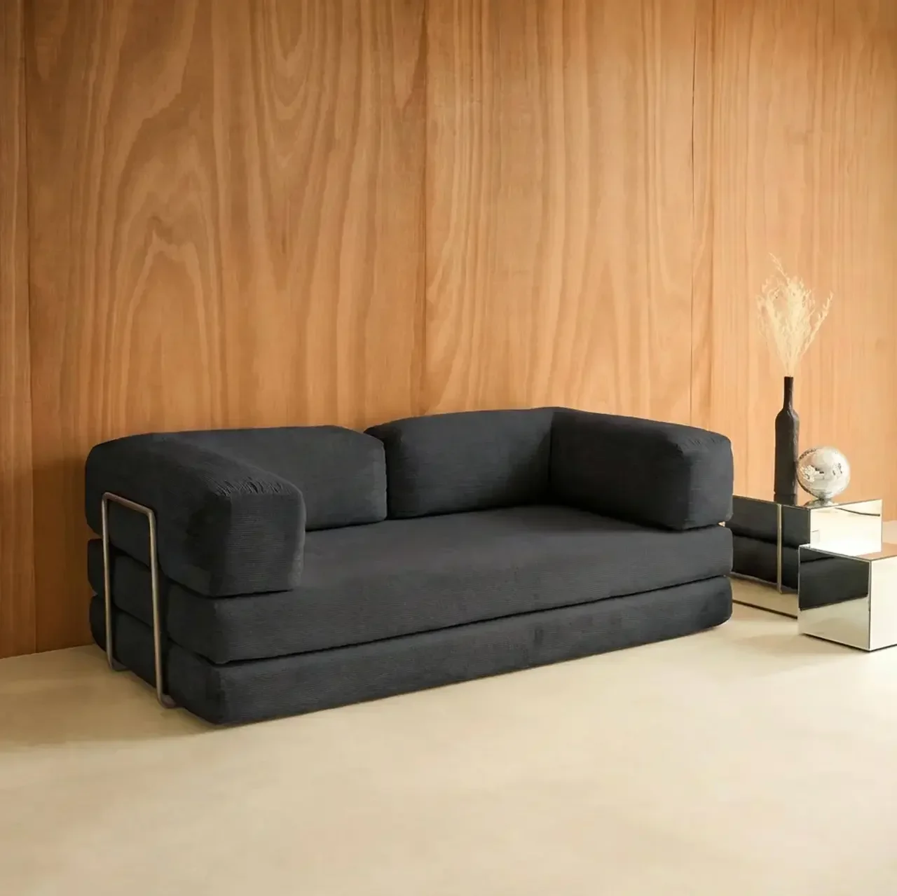 Sofá cama vintage 3 plazas terciopelo pana estilo años 70