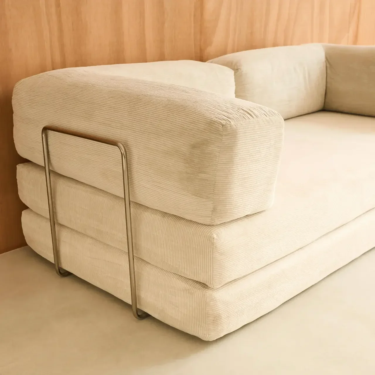 Sofá Cama 3 Plazas Terciopelo Pana Vintage Cromado Años 70