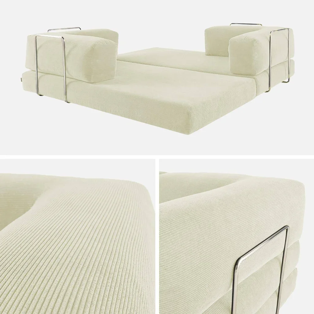 Sofá Cama 3 Plazas Terciopelo Pana Vintage Cromado Años 70