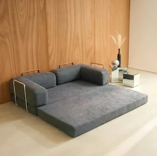 Sofá Cama 3 Plazas Terciopelo Pana Vintage Seventies Cromo