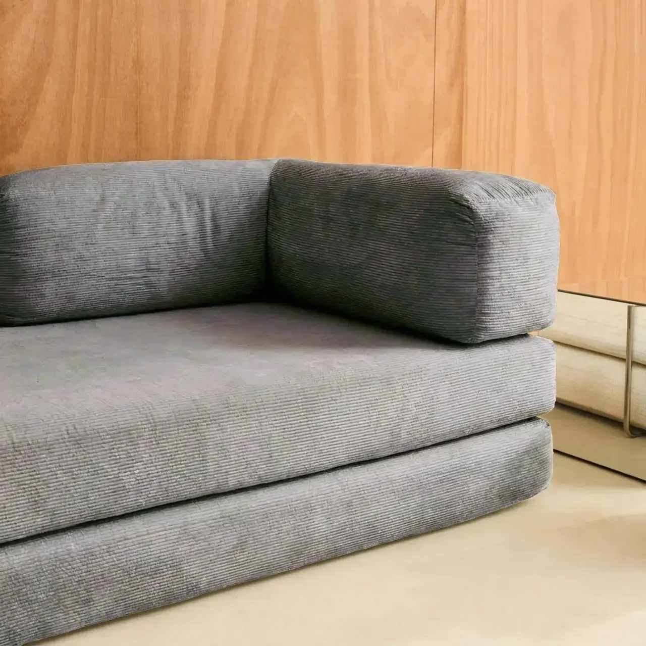 Sofá Cama 3 Plazas Terciopelo Pana Vintage Estructura Metal Cromado Estilo Años 70