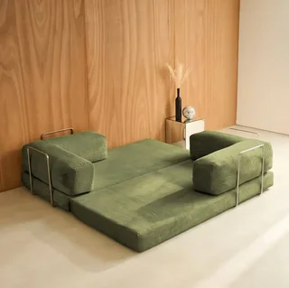 Sofá cama convertible 3 plazas terciopelo acanalado vintage cromado