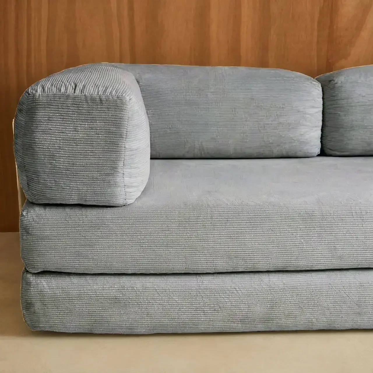 Sofá Cama 3 Plazas Terciopelo Pana Vintage Estructura Metal Cromado Estilo Años 70