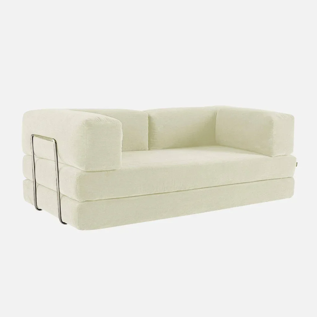 Sofá Cama 3 Plazas Terciopelo Pana Vintage Cromado Años 70