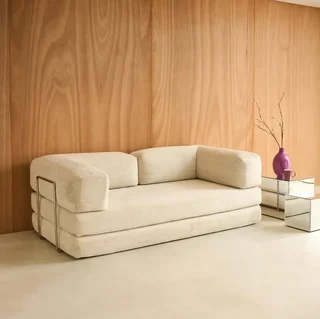 Sofá Cama 3 Plazas Terciopelo Pana Vintage Cromado Años 70