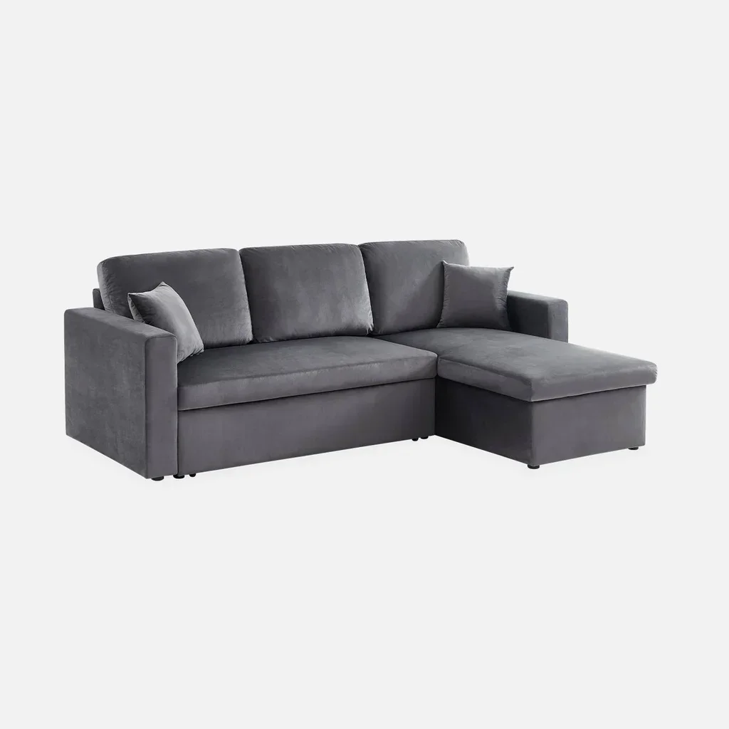 3-Sitzer Schlafsofa Blauer Samt Ottomane Umkehrbar mit Stauraum