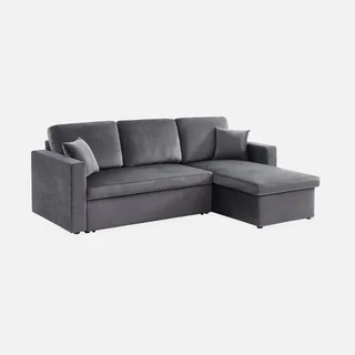 3-Sitzer Schlafsofa Blauer Samt Ottomane Umkehrbar mit Stauraum