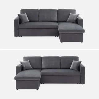 3-Sitzer Schlafsofa Blauer Samt Ottomane Umkehrbar mit Stauraum