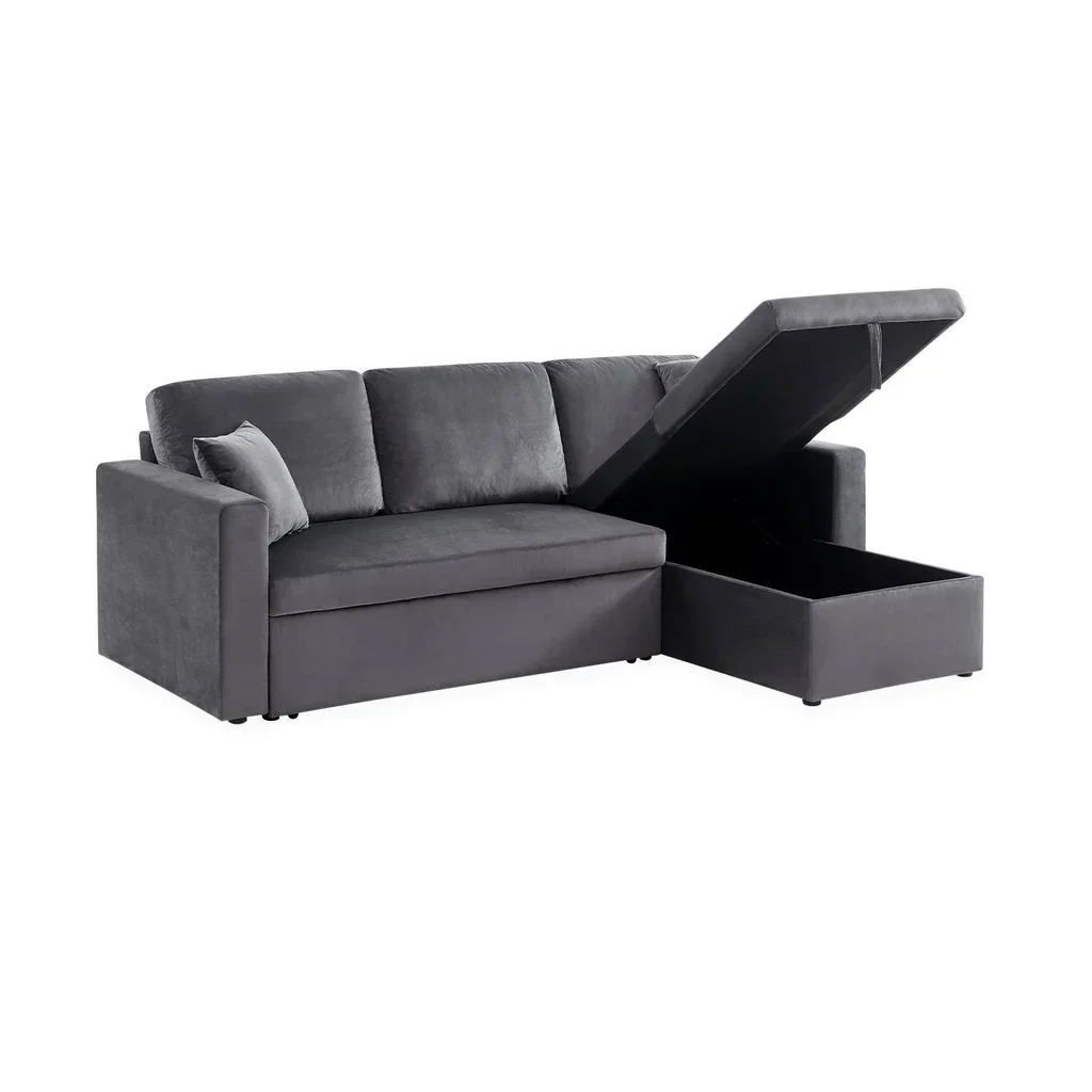 3-Sitzer Schlafsofa Blauer Samt Ottomane Umkehrbar mit Stauraum