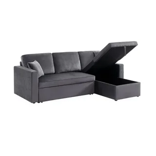 3-Sitzer Schlafsofa Blauer Samt Ottomane Umkehrbar mit Stauraum