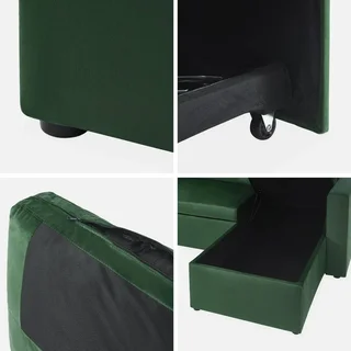 3-Sitzer Schlafsofa Blau Samt mit Umkehrbarer Recamiere und Stauraum - Bettsofa mit Bettkasten